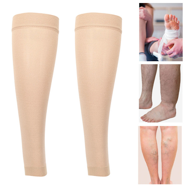 Elasticitet Sport Kompressionsstrumpor Förebyggande av åderbråck Kalvbantning Ärm Unisex blodproppar Strumpor Vadärm Hudfärg L