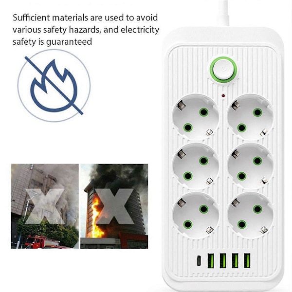 EU Grenuttag Multiprise 6 AC-uttag Elektrisk kontakt EU-kontakt Vit