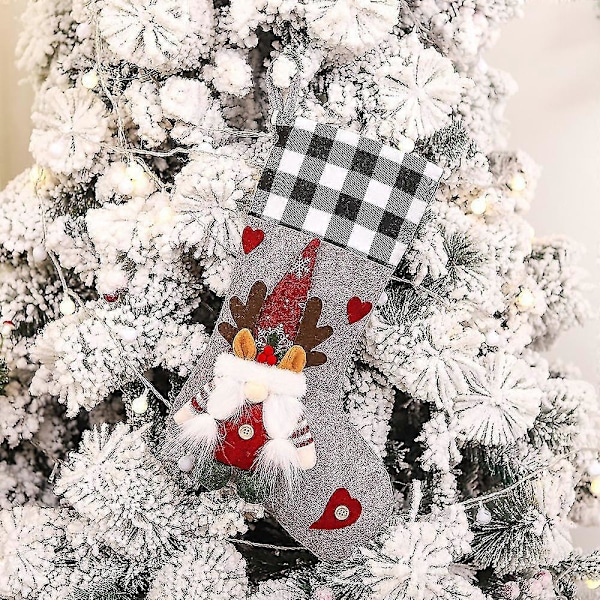 Julstrumpa 2-pack, 3D Tomtar Santa Julstrumpor Öppen Spis Hängande Strumpor Rödgrå