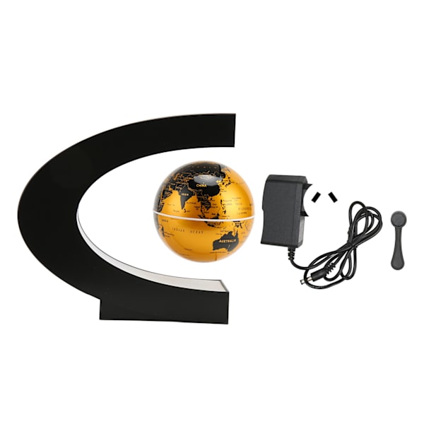Magnetisk svävande jordglob i guld med inbyggd LED-belysning, frostad textur, C-formad, 3 i 1, 12 V 1 A, magnetisk svävande jordglob prydnad för leksak AU-kontakt 100-240 V