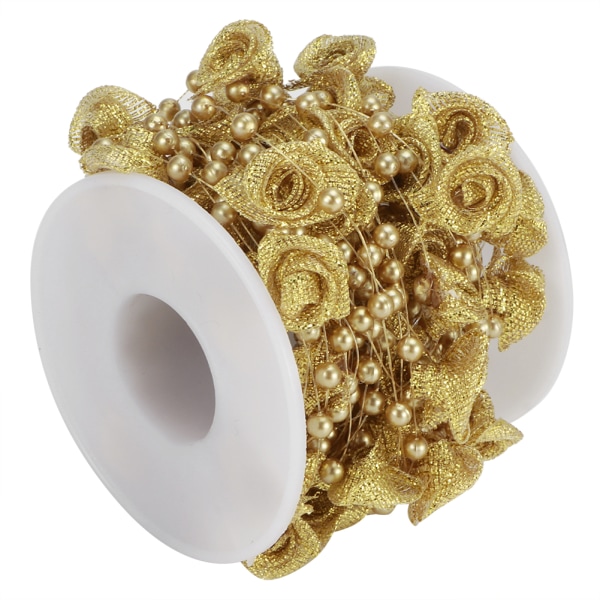 10M Imitation Pearl Beads Kedjor Ribbon Rose Flower Thread Beaded Line Kläder Tillbehör DIY Material Huvudbonader DecorGold