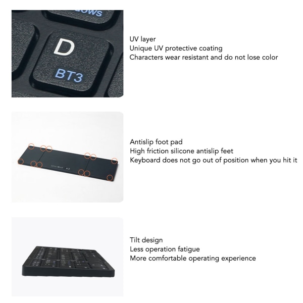 Taitettava Bluetooth-näppäimistö numeronäppäimillä, 81 näppäintä, akkukäyttöinen, Type C -liitäntä, taskukokoinen Bluetooth-näppäimistö PC:lle