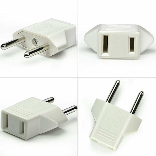 US til EU Adapter, [6 Pakning] 2 Pin CN Kina USA Amerika til 2 Pin EU Frankrike, Tyskland, Spania, Egypt og Mer - Hvit