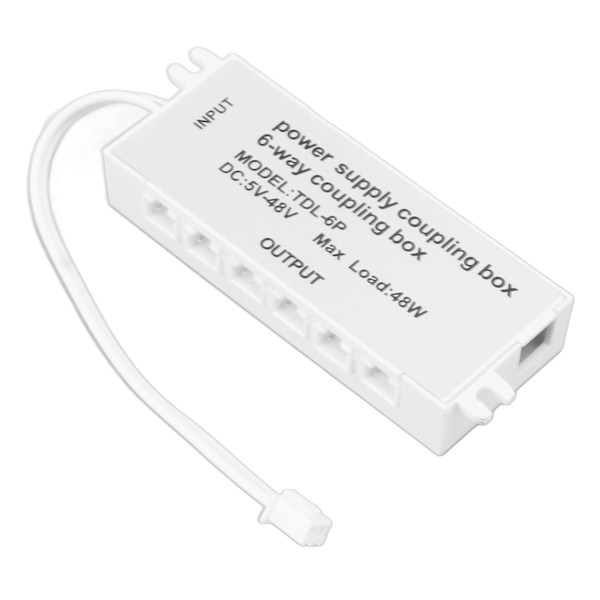 6-vägs kopplingsbox XH2.5-port 48W 5-48V Plug and Play-strömförsörjningsfördelningslåda för LED-ljus