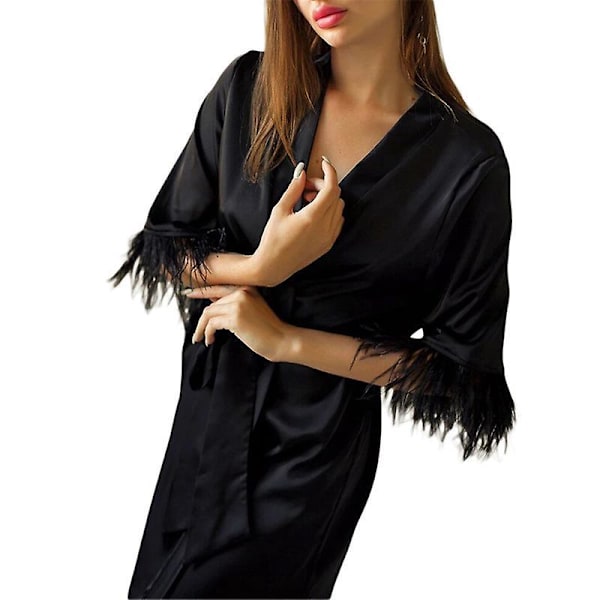 Is Silke Natkjole Kvinder Simpel Stil Mortwear Sexet Satin Silke Lignende Dame Badekåbe Cardigan Pyjamas, , M