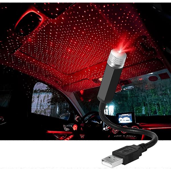 LED-tunnelmavalo, auton USB-kattolamppu tähtitaivas-tunnelmavalo LED-projektori punainen yövalo säädettävä useita tiloja, romanttinen USB-valo autoon
