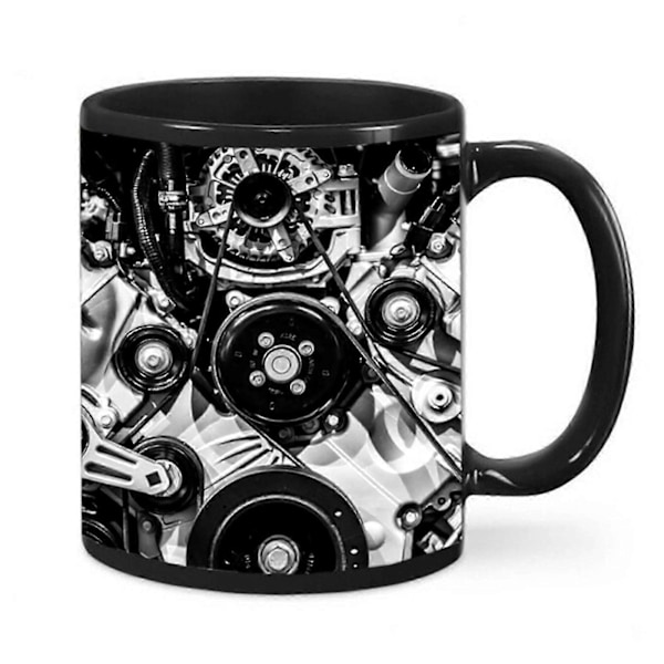 Mekaniker Motor Kaffekrus - Motor Stempel Sort Kaffekrus - 350ml E