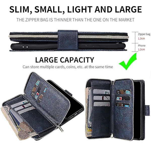 Etui til Samsung Galaxy S22 Ultra, Wallet Phone Case Mørkeblå