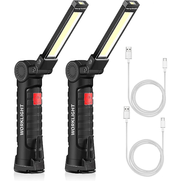 USB Genopladelig Lommelygte LED Arbejdslampe Bærbar Magnetisk Hængekrog Til Udendørs Camping Reparationslampe (2 stk. Små)