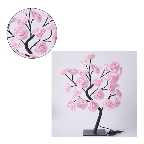 LED bordslampa Bonsai-träd USB-trädlampa Jul sovrumsdekoration Bordsnattlampa Rosa 24 lampor Ros