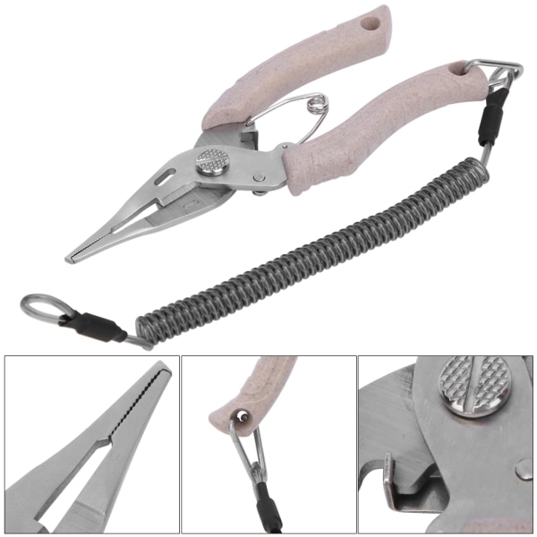 Multi rostfritt stål Fiskedragtång Sax Fiskekontrollklämma Fisklina Cutter Tool Khaki