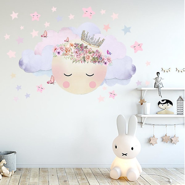 Et Sæt Vægstickers Stjerner Sky Sommerfugle Blomster Måne Stickers Vægsdekoration til Soveværelse Stue Kontor