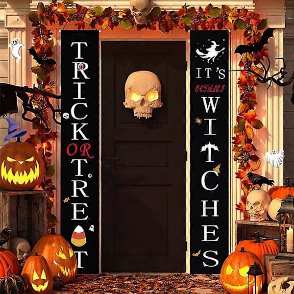 Halloween Dekorasjoner Utendørs | Knask eller Knep & Det er Oktober Hekser Veranda Bannere for Halloween Veranda Dekor | Høstdekor | Halloween Dekor