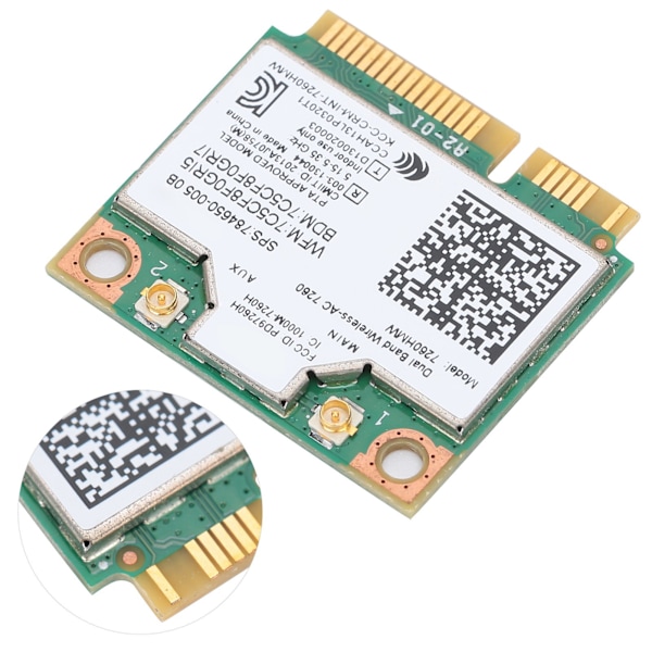 Trådløst netværkskort Dual Band 7260HMW 802.11AC Mini PCIE WiFi BT4.0 Adapter 2 Antenne