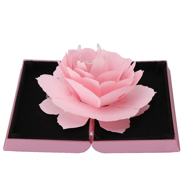 3D Ros Pop-up Ringask Bröllopsförlovningssmyckesförvaringsställ Ringhållare (Rosa)