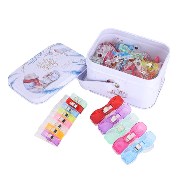 60 stk. syclips i plast i assorterede farver til oplægning, patchwork og strikning