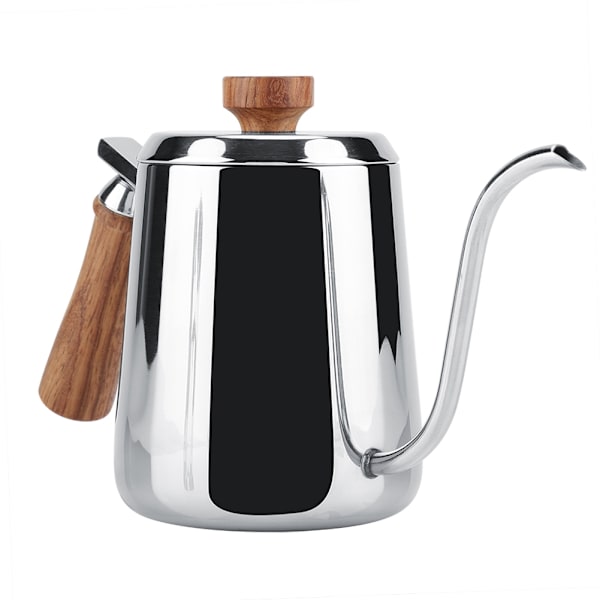 Kaffe- och tekanna i rostfritt stål med trähandtag och lång pip (600 ml)