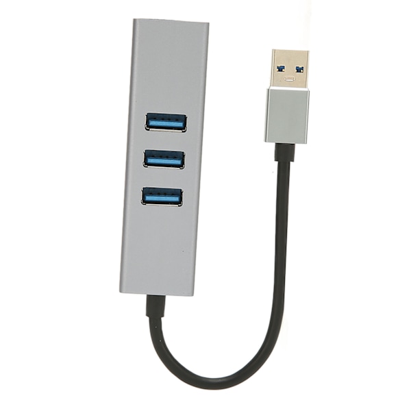 4-porttinen USB3.0-keskitin, moniporttinen Plug and Play, 5 Gbps:n huippunopeudella toimiva USB3.0-RJ45-verkkoadapteri, USB-telakka, hopeanharmaa