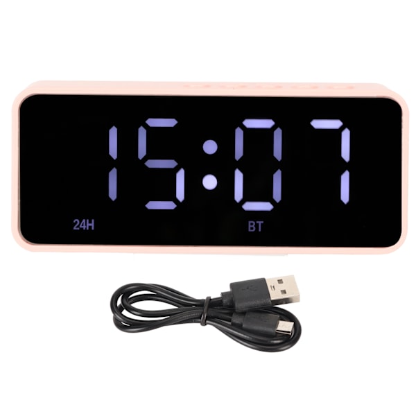 Alarmklocka Bluetooth-högtalare Distorsionsfri USB-laddning Spegeldisplay Bärbar Digitalklocka Trådlös Högtalare Rosa