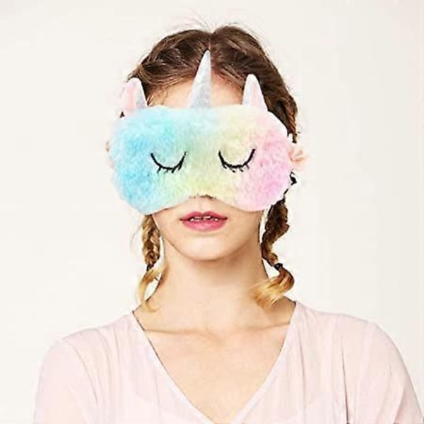 Sæt med 2 øjenmasker til sovende børn, enhjørning til børn, søde 3D plysdyrs øjenmasker, sovemaske p