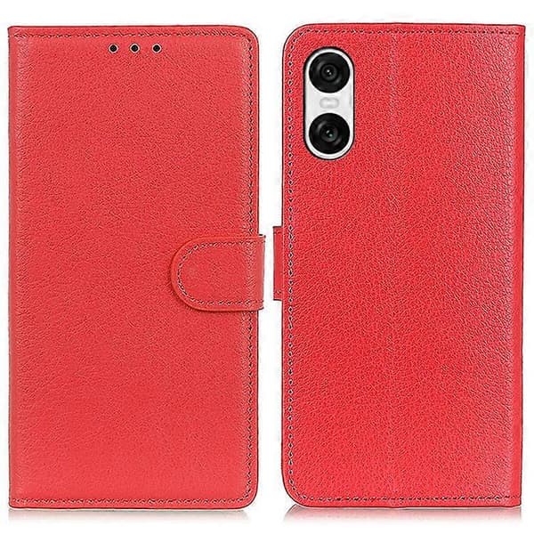 Compatible with Sony Xperia 10 VI Magnetic Case Wallet Leather Phone Case with Litchi Texture Red