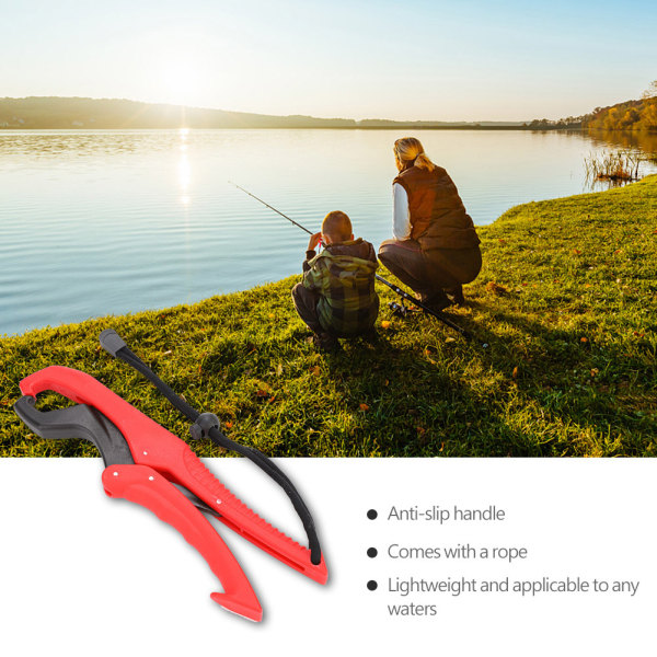 Fiskegriperredskapsverktøy ABS Grip Takleholder Fiskeklemme med justerbart tau (rød, S)