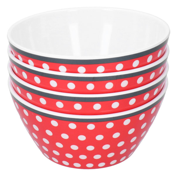 4PCS 6in Salladsskål Middagsserveringsskål Set Köks Imitation Porslin Servis Röda Prickar