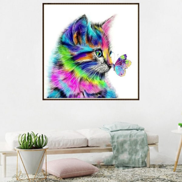 Set 40x40cm Väri Kitty Tee itse Pyöreä Jalokivihelmimaalaus Taide Kiiltävä Hartsi Koristetaide