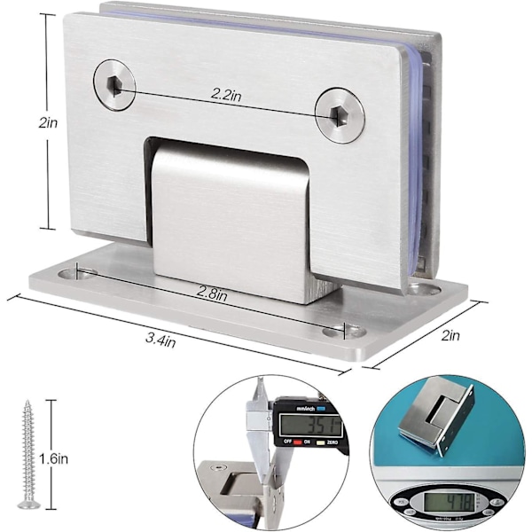 Ramlösa Glasdörrgångjärn - 2-pack 90 Grader, för Rostfritt Stål Badrumsdörrklämma, 8-12mm Härdat Glas-Kompatibelt, Tungt