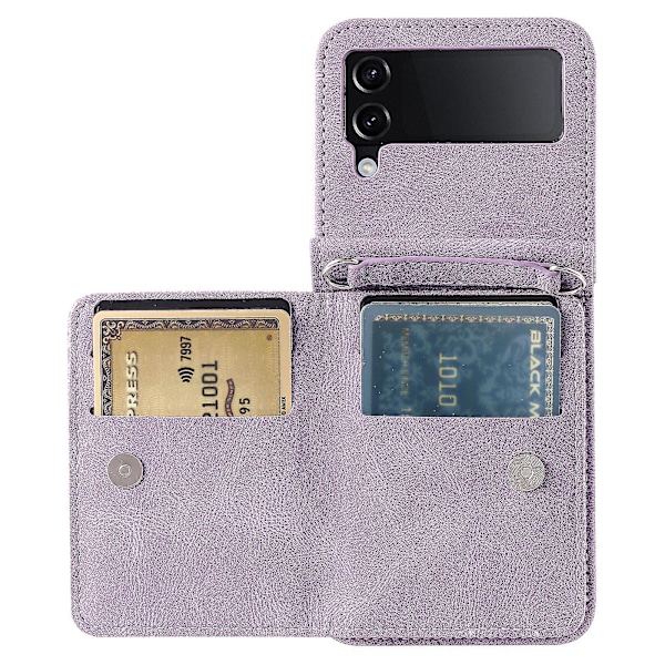 Samsung Galaxy Z Flip4 5g Kotelo Korttipidike Pu Nahka Jalusta Puhelinkuori Käsiremmi-B6 Violetti