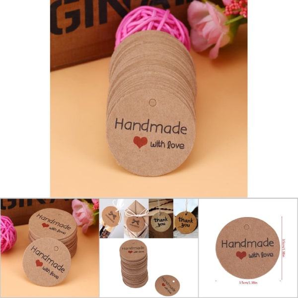 Bruna handgjorda hängetiketter till bröllopsfavorit efterrättsetiketter - förpackning om 100