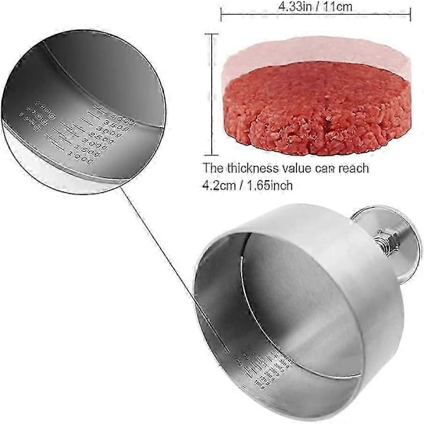 Burger Press Maker, Hamburgerpress i 304 rostfritt stål, Justerbara non-stick formar för att göra hamburgare, lämpliga för nötköttsburgare (114MM)