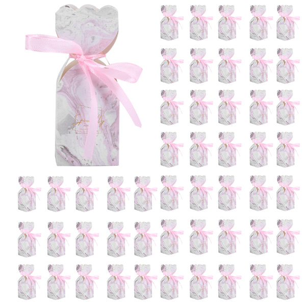 50 stk Bryllupsslikæske Emballage Party Favor Box Fødselsdagsgaveæsker med båndPink Marmor