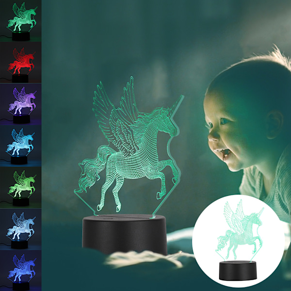 3D nattlampa enhörningstyp USB LED-lampa touch switch bordslampa present