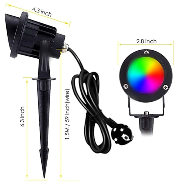 COB-landskapsstrålkastare RGB färgglad belysning med jordspik fjärrkontroll utomhusstrålkastare för trädgård gård gräsmatta