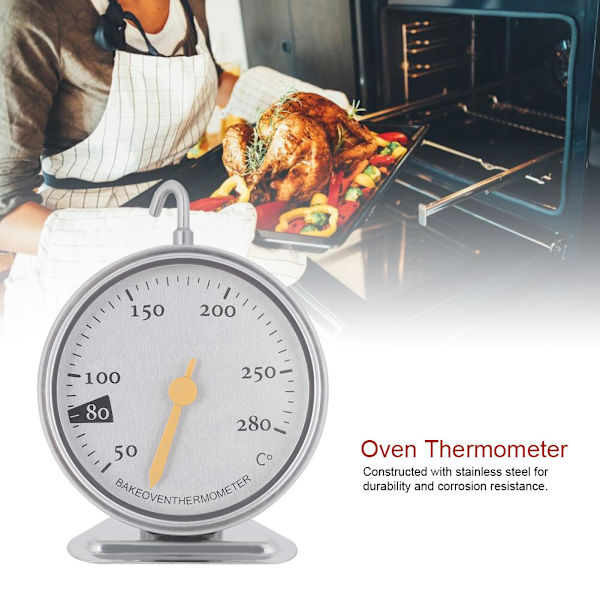 Ugnstermometer i rostfritt stål, stor urtavla, köksugnstermometer 50℃ till 280℃
