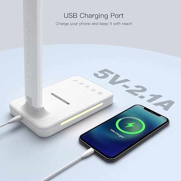 Himmennettävä LED-pöytälamppu langattomalla latauksella ja USB-latausportilla
