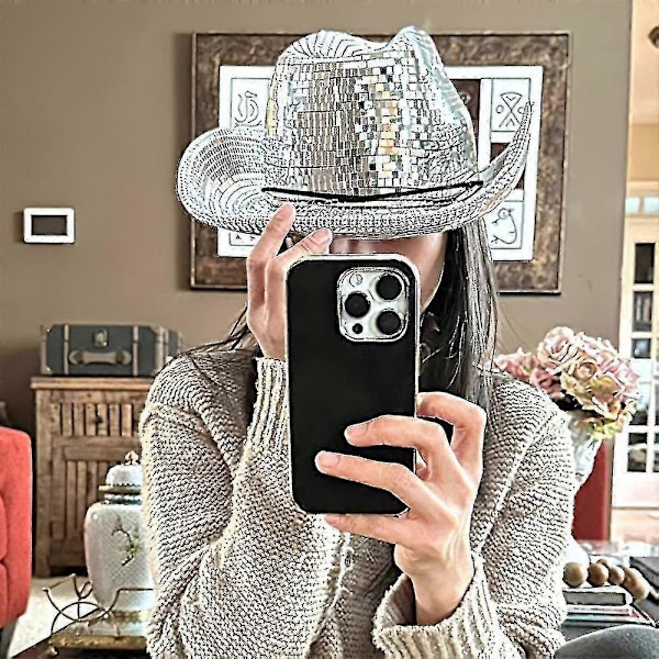 Disco Kugle Cowboy Hat, Spejlbelagt Kugle Cowboy Hat, Polterabend Hat