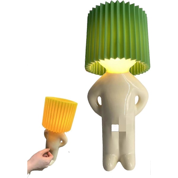 En Liten Blyg Man Kreativ Lampa, Liten Busig Pojke Bordslampa, Blyg Man Lampa, Sänglampa Nattlampa, Heminredning Nyhetspresent - GSL Grön