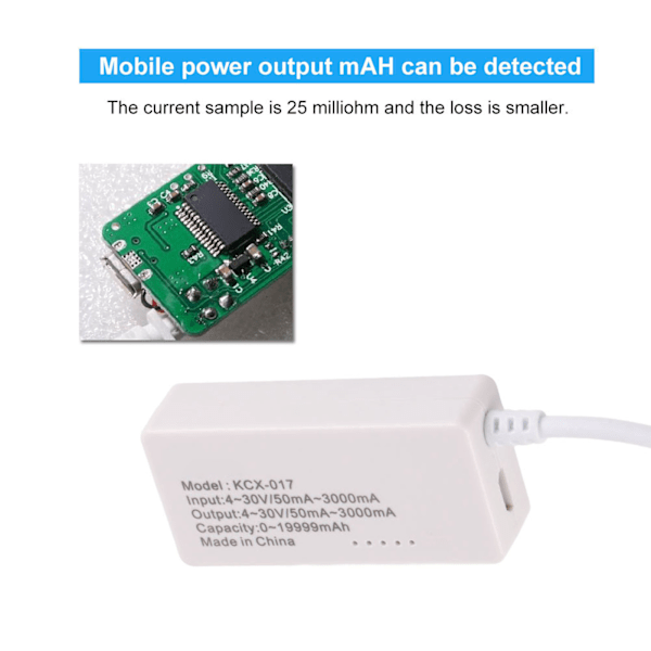 LCD-bakgrundsbelyst digital display USB-amperemeter voltmeter laddningskapacitet effektmätare