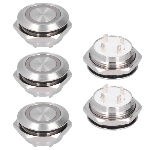 5 kpl Momentary Push Button Switch Metal Auto Reset Ultra Thin Vedenpitävä LED 19mmDC3~6V Vihreä