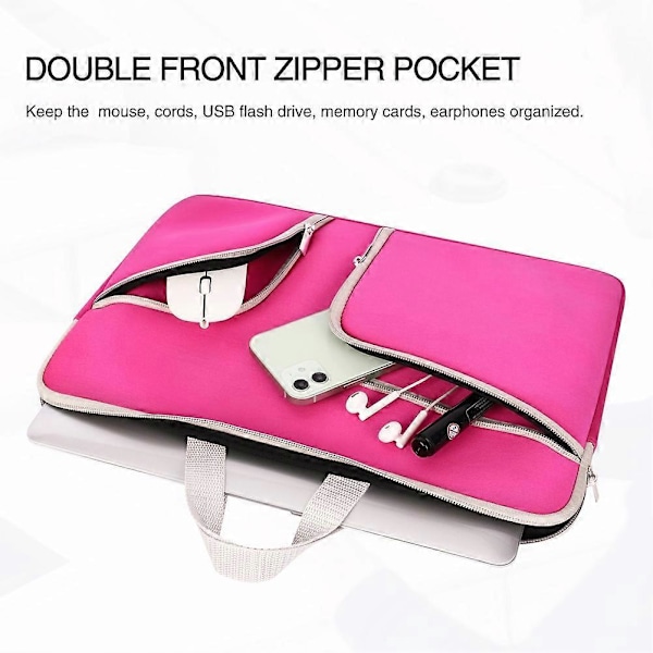 Vedenpitävä kannettavan tietokoneen suojakotelo 13x9,1 tuumaa vetoketjutasku MacBookille Samsung Chromebookille HP Acer Lenovo - Ruusunpunainen