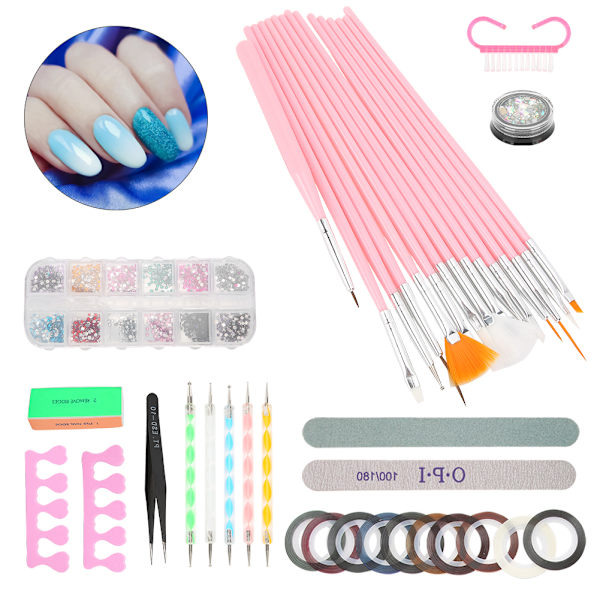 Nail Art Set Dotting Pen Verktyg Strass Dekoration Nagelfil Manikyr DIY Kit