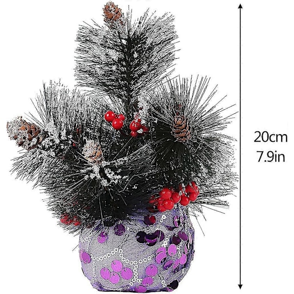 Mini Kunstigt Juletræ - 20 cm - Imitation af Fyrrenåle - Bordplade med Lilla Stoffod