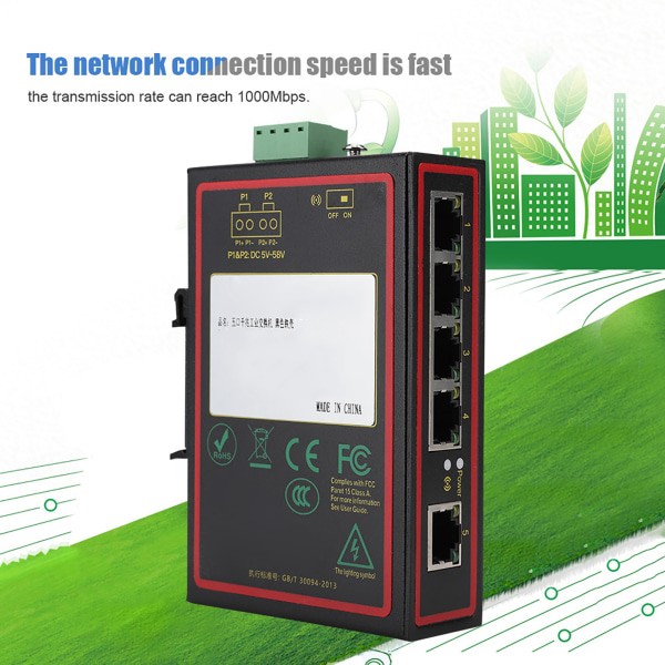 5-portars Gigabit Ethernet Industrial Grade Network Switch 10/100/1000 Mbps IP185GHI Chip