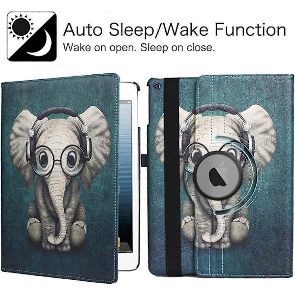 Elefant Roterende Etui til iPad 9. Gen 2021/iPad 8. Gen 2020/iPad 7. Gen 2019 - 360 Graders Roterende Stand med Auto Sleep Funktion til iPad 10.2