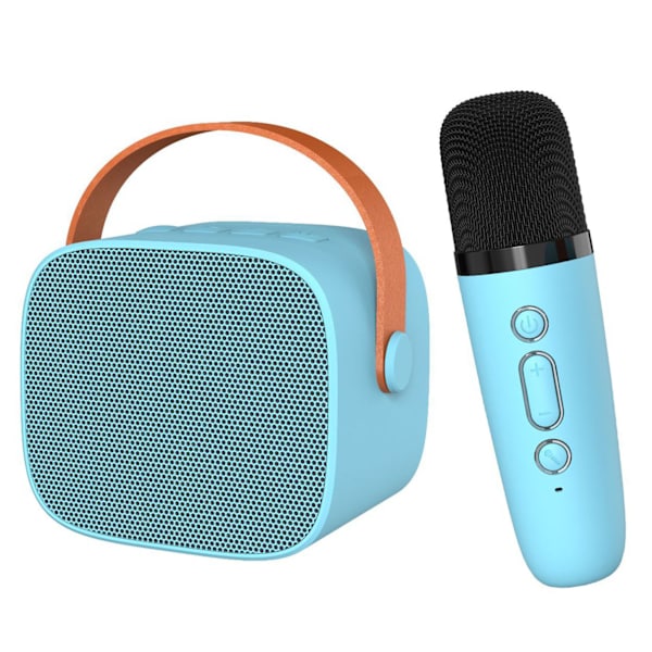 Mini Karaoke-maskin HiFi Surround Sound Bärbar Bluetooth-högtalare med mikrofon för hem utomhus himmelsblå