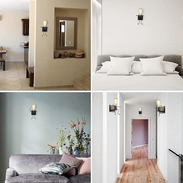 Personlig Væglampe, Retro Industriel Lampe Kreativ E27 Stue Dekorativ Smedejern, Soveværelse Væglampe (Sort Enkelt Hoved)