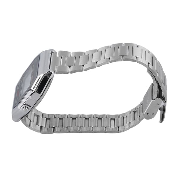 Man Vintage Klocka Rostfritt Stål Armband Digital Klocka Vattentät Lätt Lysande Armbandsur Silver