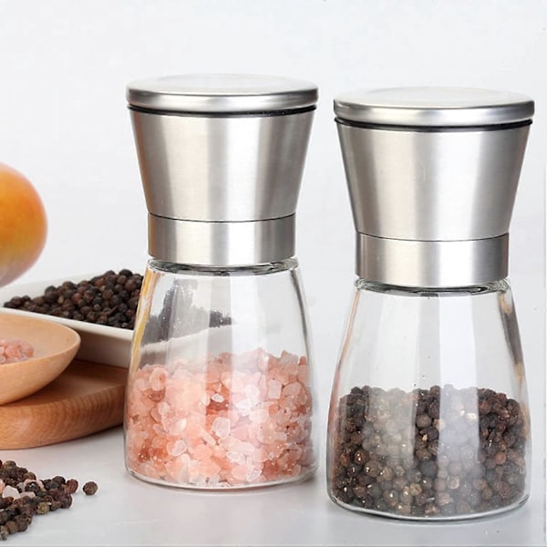 Profesjonelt salt- og pepperkvernsett i rustfritt stål, glassbeholder, justerbar kvern, grov, påfyllbar Sp